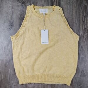 Dear John Womens Crochet Trim Knit Yellow Tank Top Sweater Pullover Large NWT
